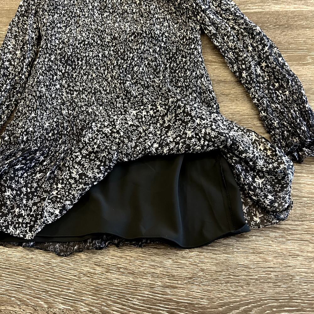 LoveShackFancy Scarlett Silk Mini Dress XS Black White Long Sleeve Smocked EUC - Picture 9 of 11